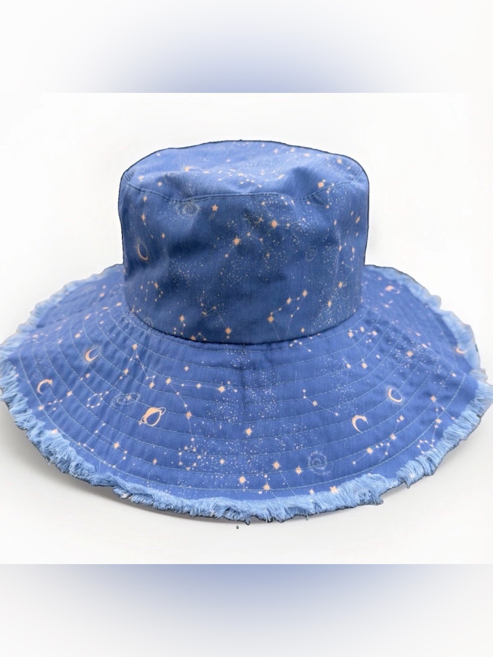 Peter Grimm Celestial Constellation Moon Stars Wide Brim Bucket Sun Hat Blue